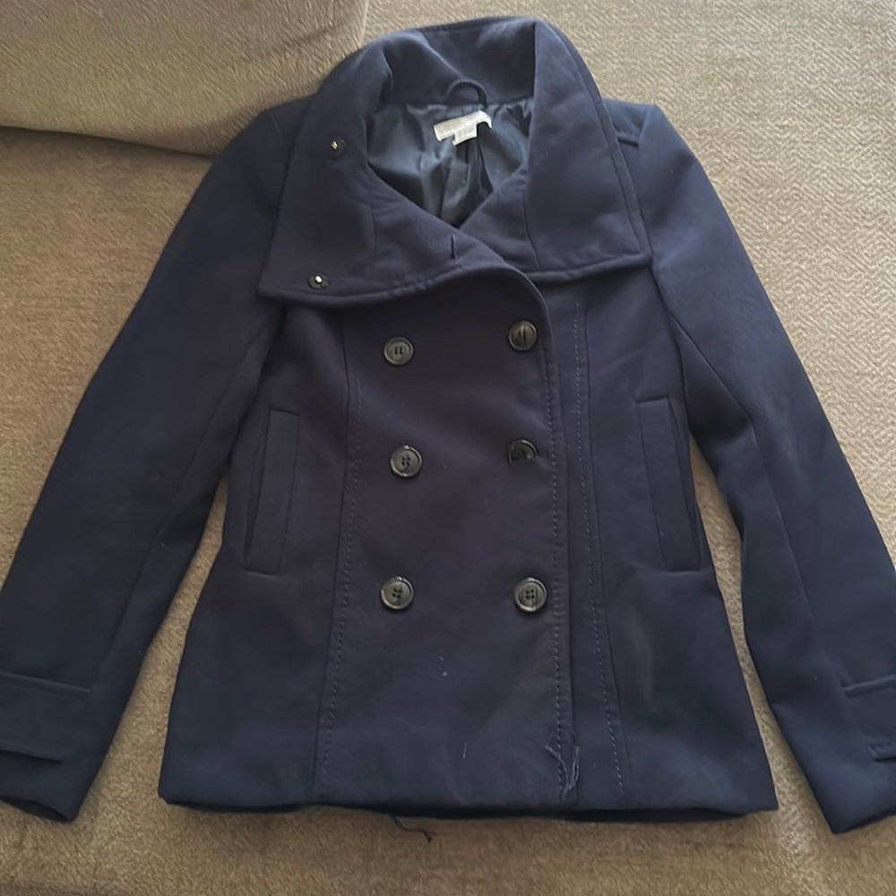 Navy blue button up coat
